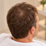KI-Illustration eines Männerkopfs mit dichterem Haar am Wirbel